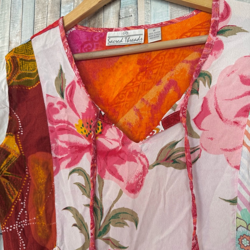 Sacred Threads M Vintage Patchwork Print Top Blou… - image 5